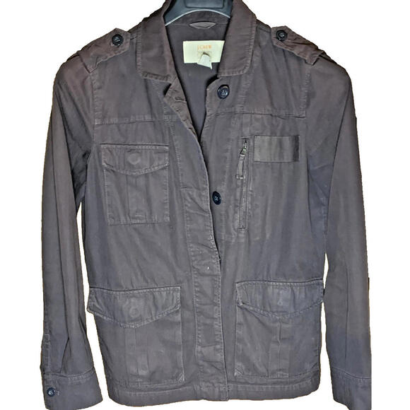 J.Crew Classic Twill Chino Jacket Sz 6 Brown 100% Cotton Utility Pockets Button - Picture 1 of 3